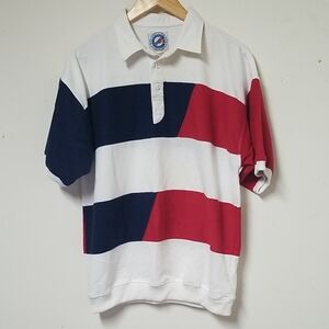 Stylish 90s Red, White, and Blue Polo Shirt
